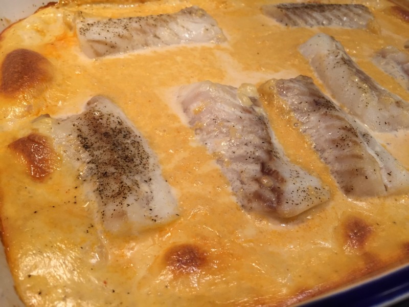 Torsk i ugn med räkostsås